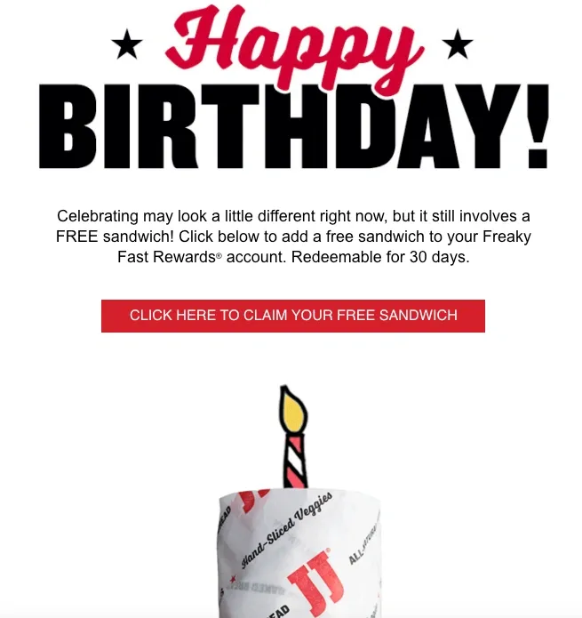 Jimmy John's Birthday Reward
